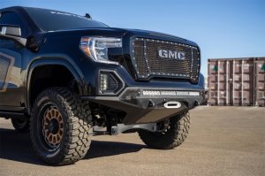GMC Sierra 1500 Bumper - Front - Addictive Desert Designs - Stealth Fighter w/Winch Mount, Sensor Cutouts - Hammer Black - 2019